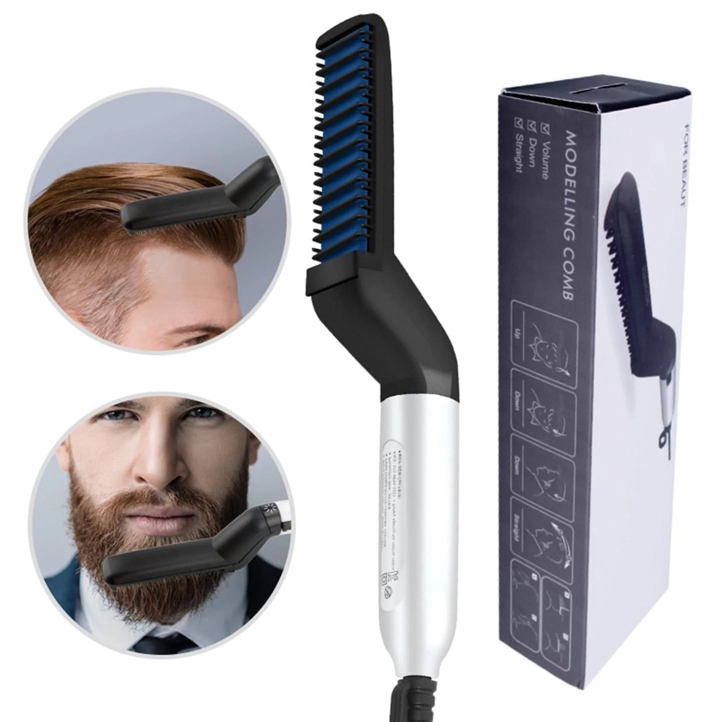 2-in-1 Beard Straightener & Styling Comb – Men’s Grooming Brush