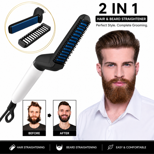 2-in-1 Beard Straightener & Styling Comb – Men’s Grooming Brush