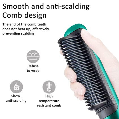 2-in-1 Hair Straightener Brush & Styling Comb – Anti-Scald Ceramic Heated Hair Styler