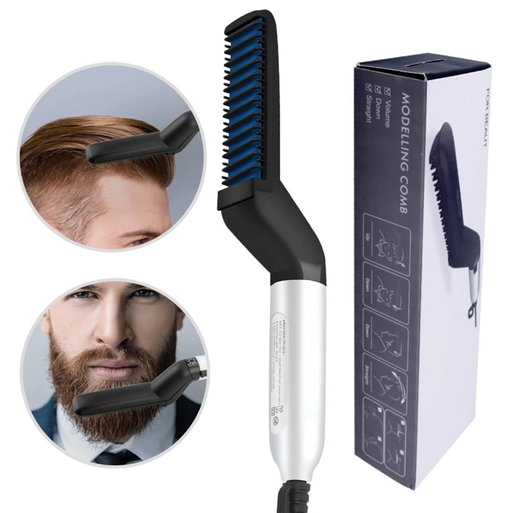2-in-1 Beard Straightener & Styling Comb – Men’s Grooming Brush